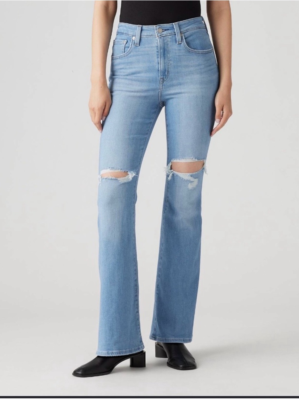 Levi's Light Blue Flare Jeans with Knee Rips size 27 stretch